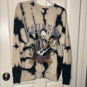 Beige & Black Tie-Dye Skeleton Graphic Crewneck